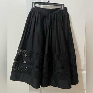 Alice + Olivia Black Midi Skirt with Lace Accents